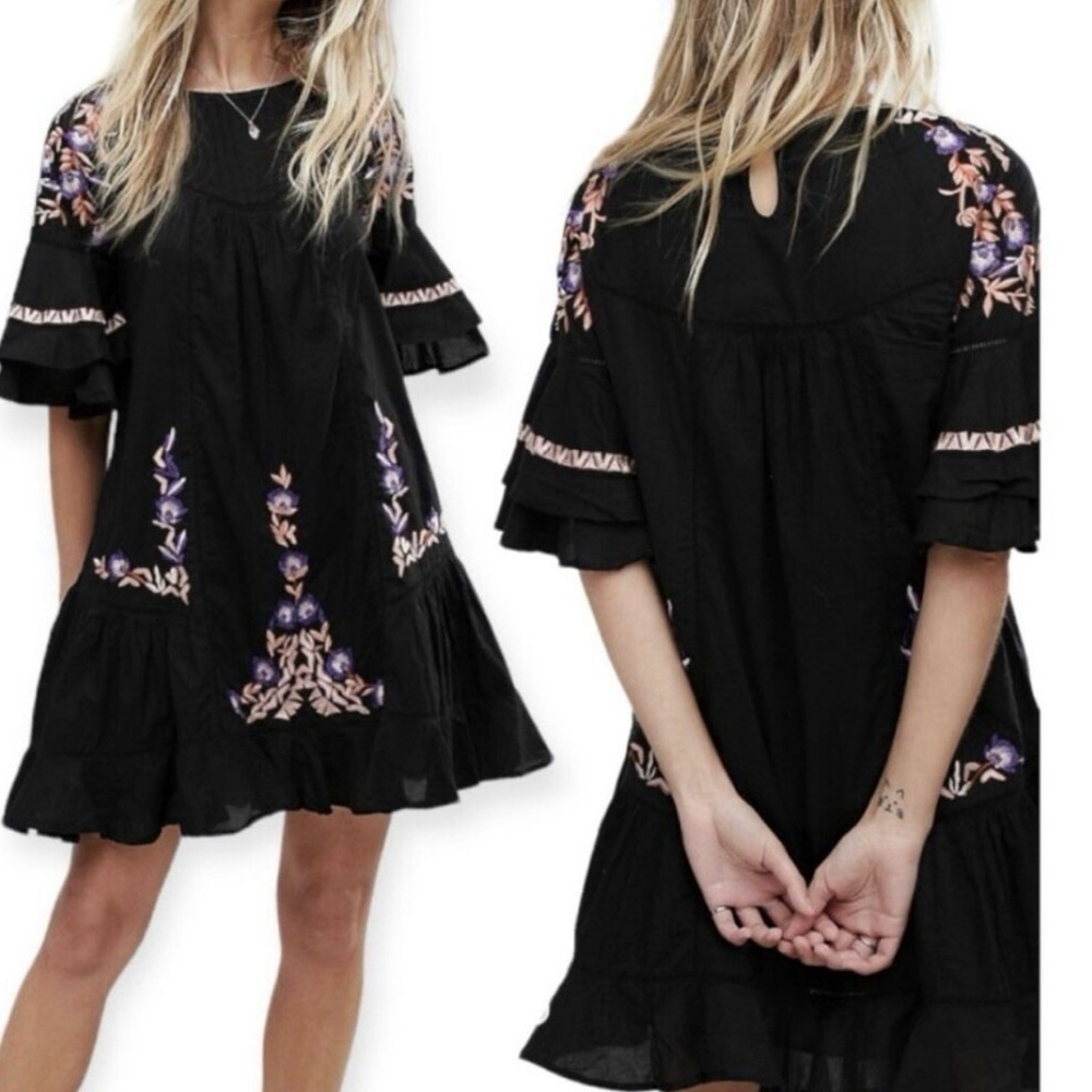 Free People Embroidered Mini Dress Women Size S